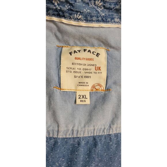 FatFace Men's Sz 2XL 100% Cotton Blue Short Sleeve Geometric Print Button Up Top - Picture 6 of 8